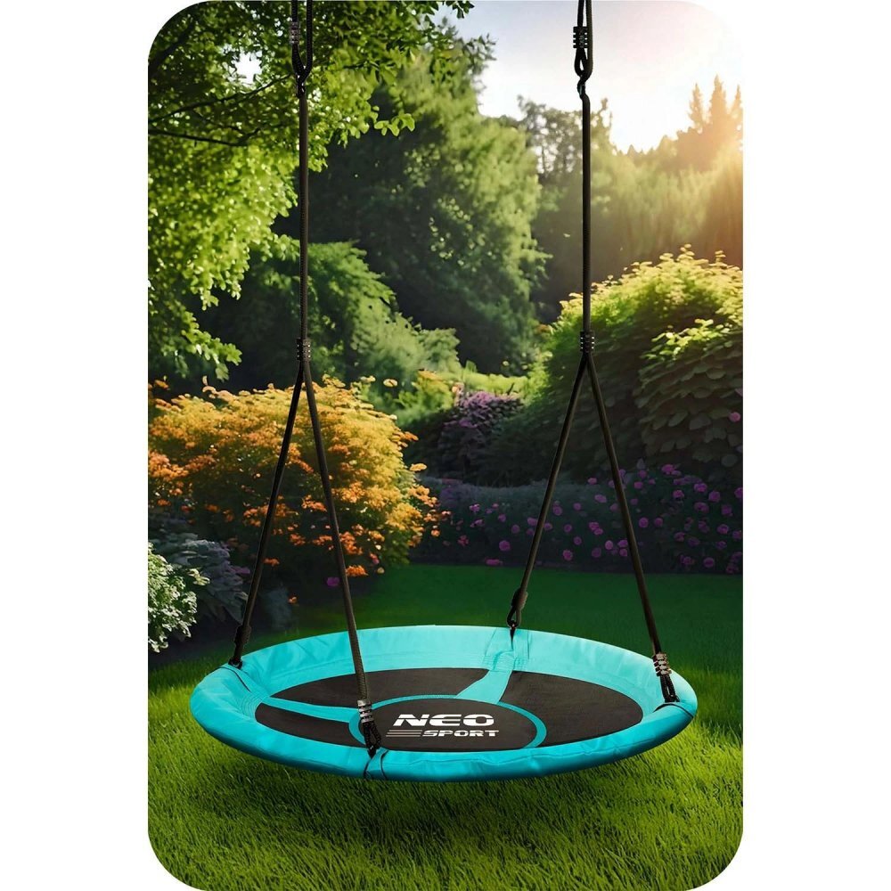 Neo Sport Leagan tip cuib pentru copii Neo-Sport Swingo 100 cm Turquoise cu Cadru din otel Husa impermeabila si rezistenta Oxford 600D Greutate suportata 150kg