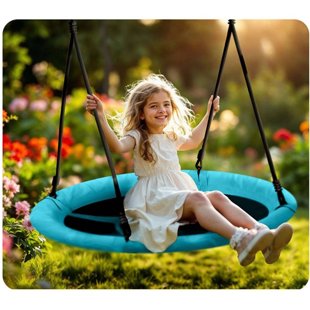 Neo Sport Leagan tip cuib pentru copii Neo-Sport Swingo 100 cm Turquoise cu Cadru din otel Husa impermeabila si rezistenta Oxford 600D Greutate suportata 150kg