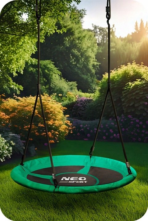 Neo Sport Leagan tip cuib pentru copii Neo-Sport Swingo 100 cm Verde cu Cadru din otel Husa impermeabila si rezistenta Oxford 600D Greutate suportata 150kg
