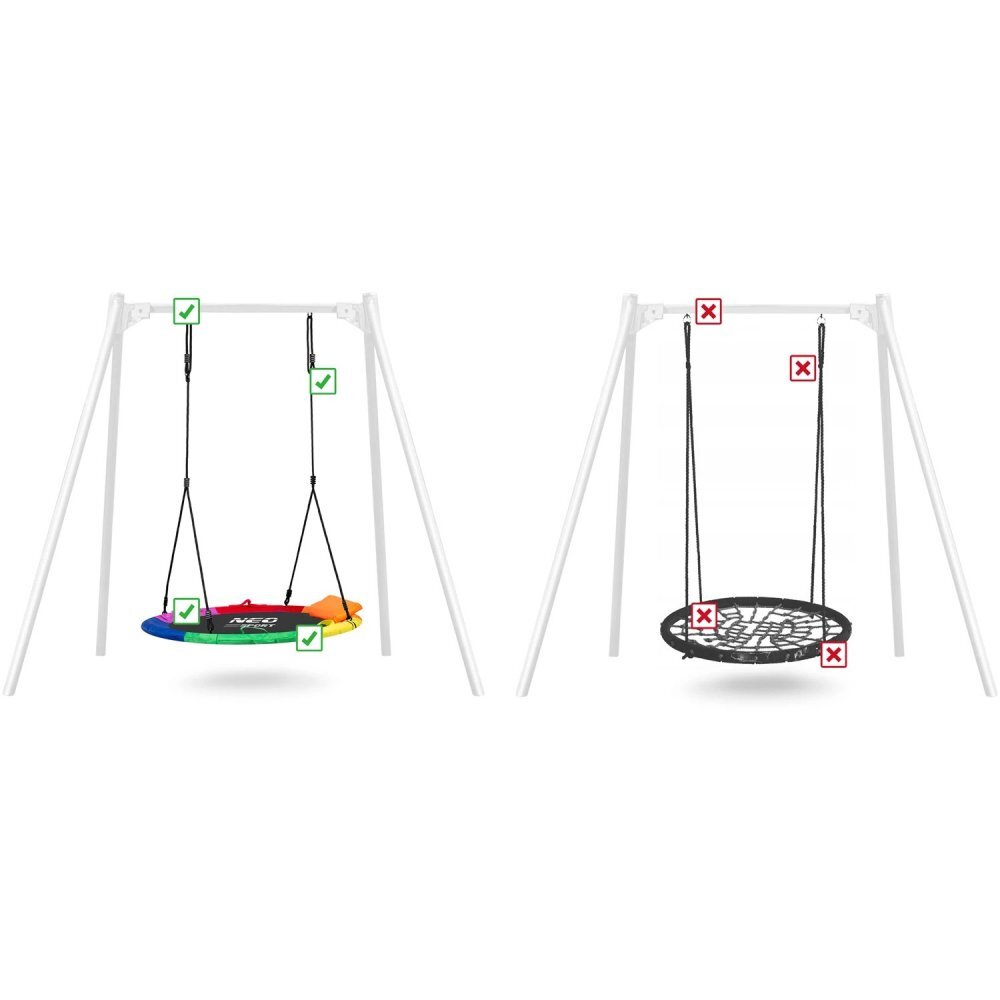 Neo Sport Leagan tip cuib pentru copii XXL 120 cm Neo-Sport Multicolor Perna atasata cu Velcro inclusa Cadru din otel Husa impermeabila si rezistenta din material Oxford 600D Greutate suportata 150 kg