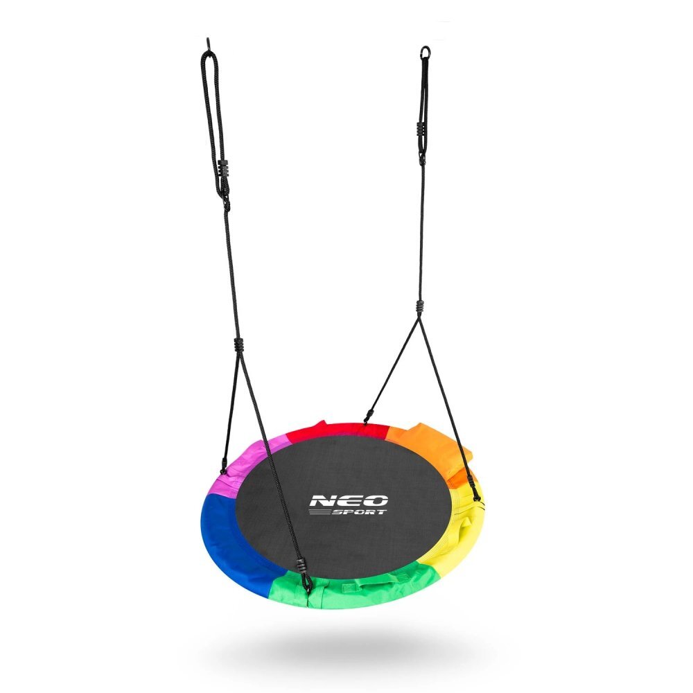 Neo Sport Leagan tip cuib pentru copii XXL 120 cm Neo-Sport Multicolor Perna atasata cu Velcro inclusa Cadru din otel Husa impermeabila si rezistenta din material Oxford 600D Greutate suportata 150 kg