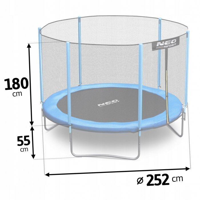 Neo Sport Trambulina de gradina cu plasa exterioara stalpi si scara 252 cm (8FT) Neo-Sport NS-08Z181 albastru