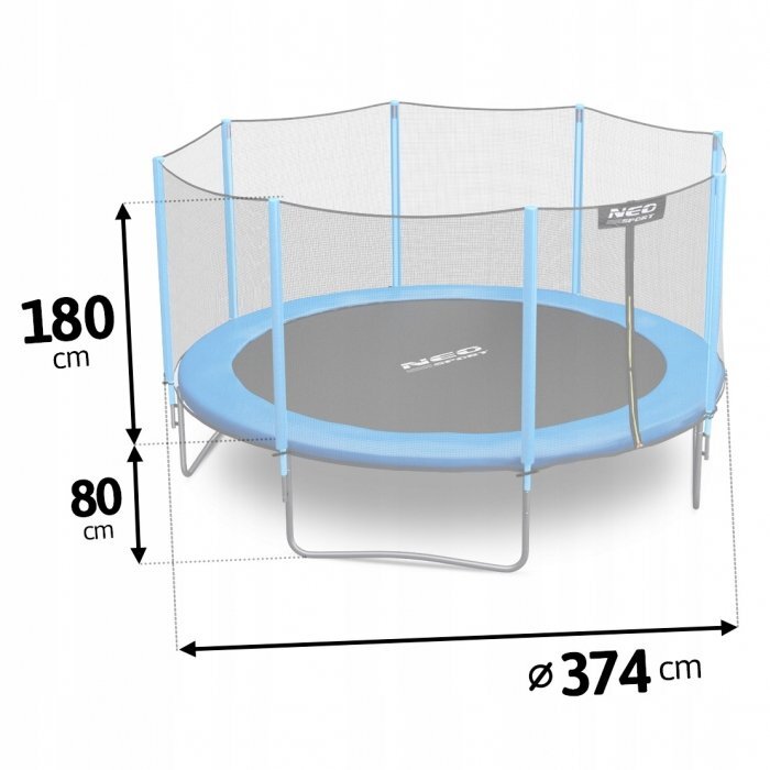 Neo Sport Trambulina de gradina cu plasa exterioara stalpi si scara 374 cm (12FT) Neo-Sport NS-12Z181 albastru