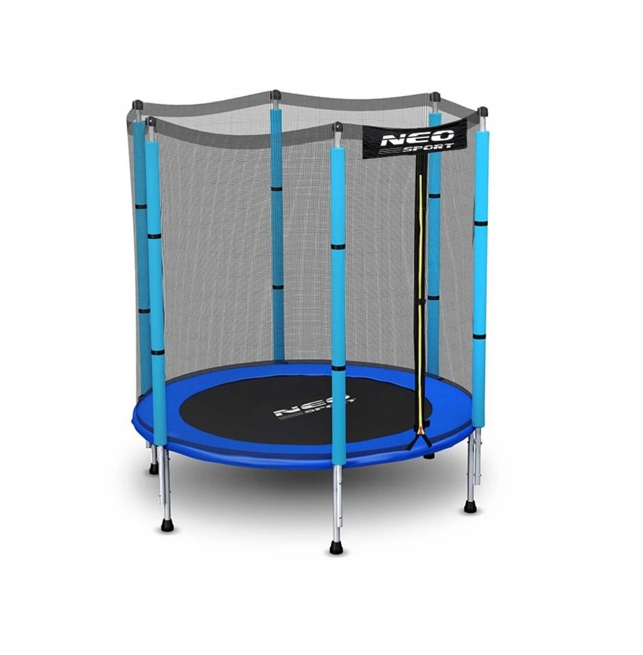 Neo Sport Trambulina de gradina pentru copii 140 cm 4.5ft Neo-Sport Albastru Plasa exterioara Stalpi metalici cu protectie din burete Intrare cu fermoar si catarama Covoras impermeabil flexibil