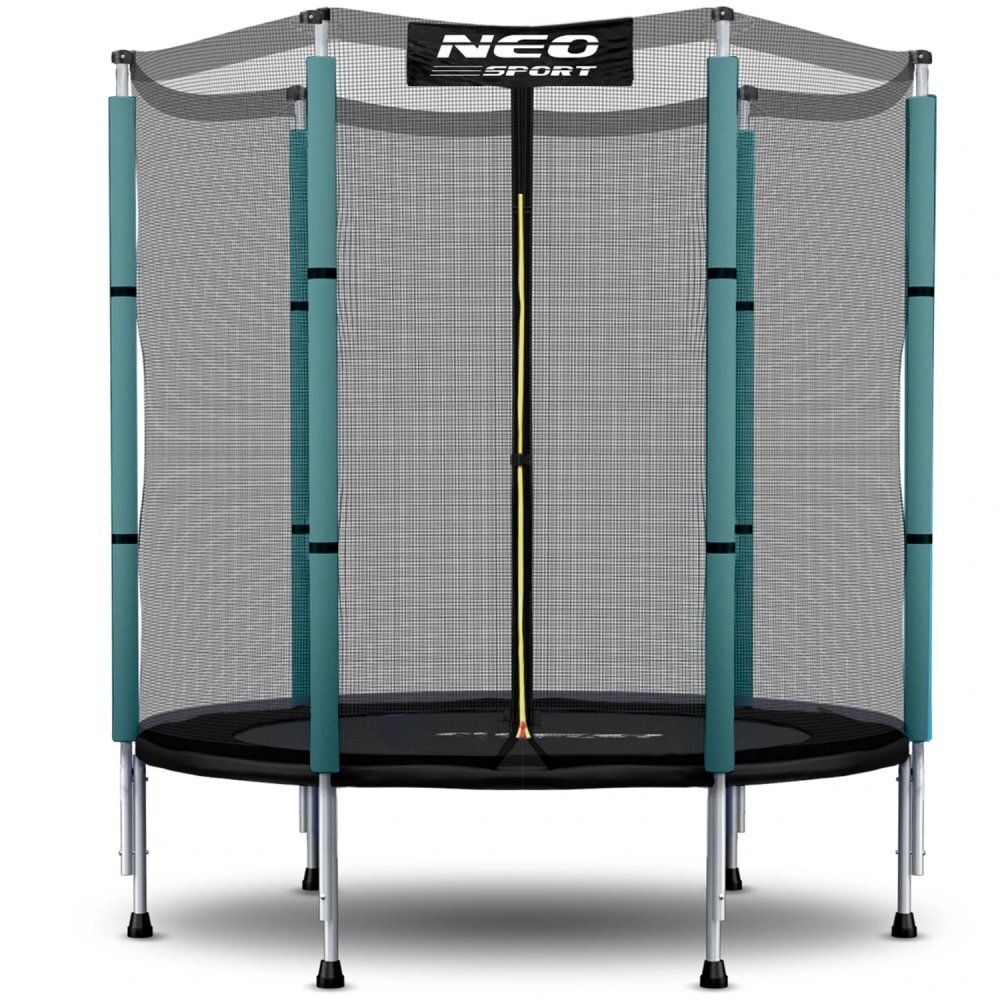 Neo Sport Trambulina de gradina pentru copii 140 cm 4.5ft Neo-Sport Verde inchis Plasa exterioara Stalpi metalici cu protectie din burete Intrare cu fermoar si catarama Covoras impermeabil flexibil