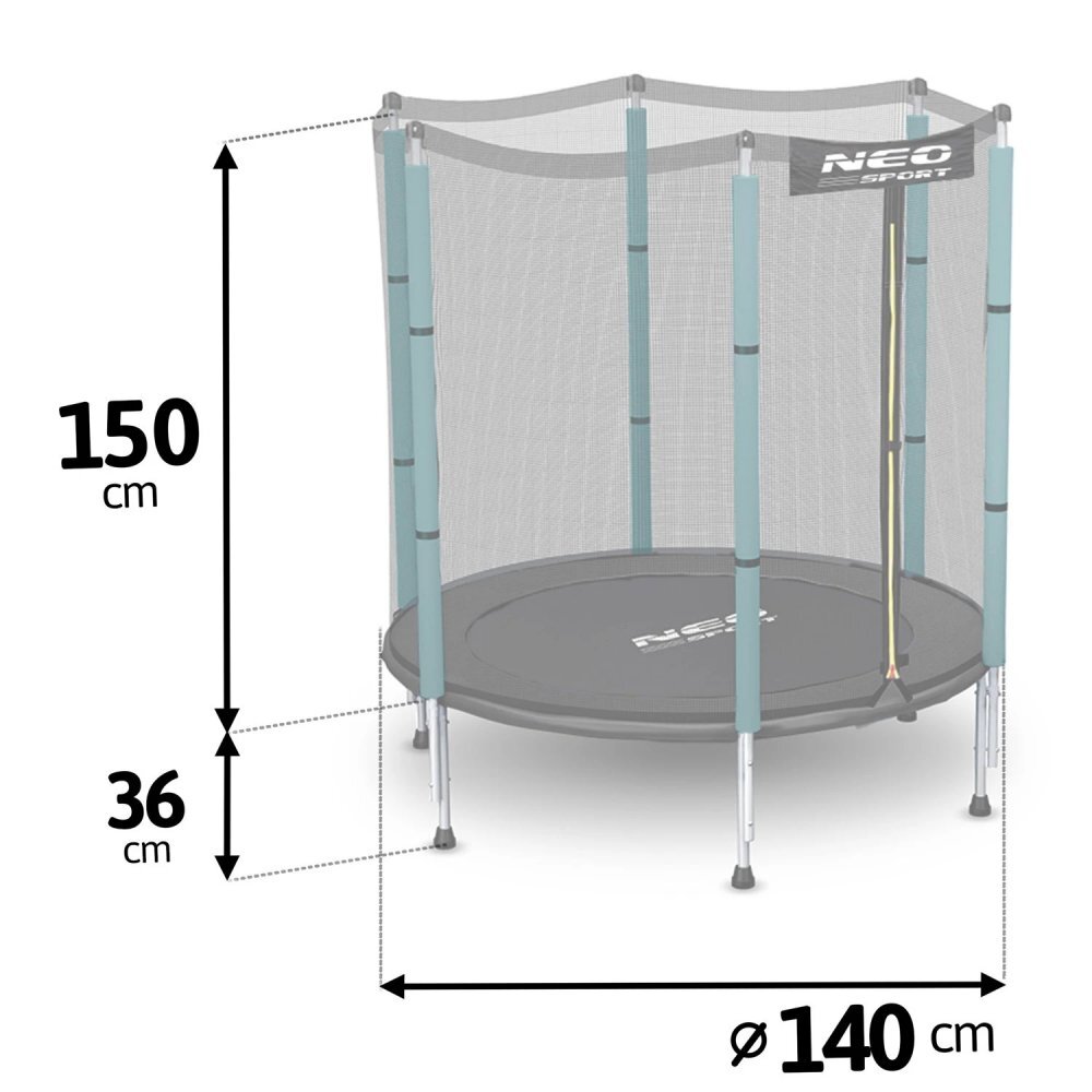 Neo Sport Trambulina de gradina pentru copii 140 cm 4.5ft Neo-Sport Verde inchis Plasa exterioara Stalpi metalici cu protectie din burete Intrare cu fermoar si catarama Covoras impermeabil flexibil