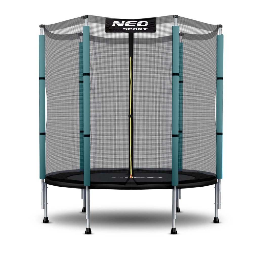 Neo Sport Trambulina de gradina pentru copii 140 cm 4.5ft Neo-Sport Verde inchis Plasa exterioara Stalpi metalici cu protectie din burete Intrare cu fermoar si catarama Covoras impermeabil flexibil