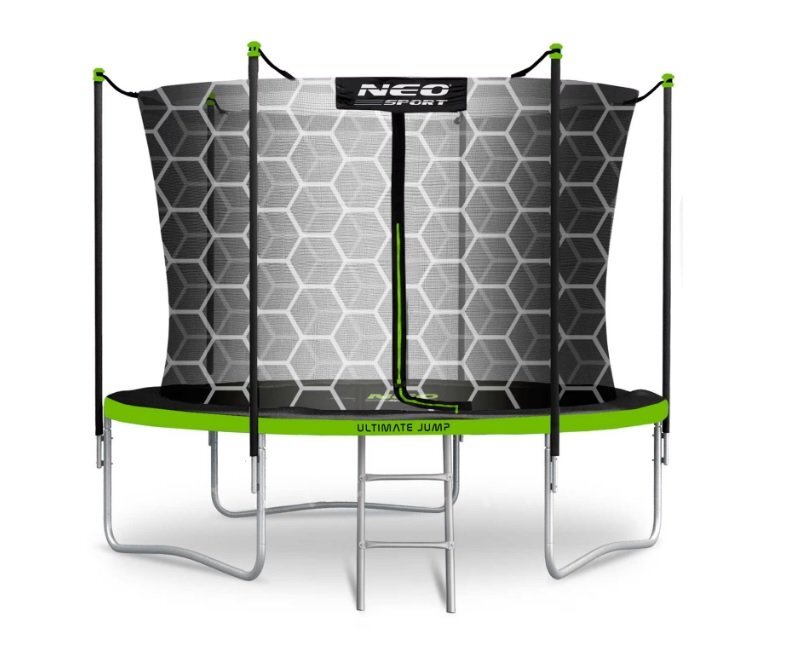 Neo Sport Trambulina de gradina pentru copii Neo-Sport 252 cm 8ft cu scara si plasa interioara stalpi metalici cu protectie din burete intrare cu fermoar si catarama covoras impermeabil flexibil