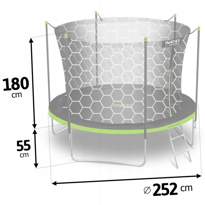Neo Sport Trambulina de gradina pentru copii Neo-Sport 252 cm 8ft cu scara si plasa interioara stalpi metalici cu protectie din burete intrare cu fermoar si catarama covoras impermeabil flexibil