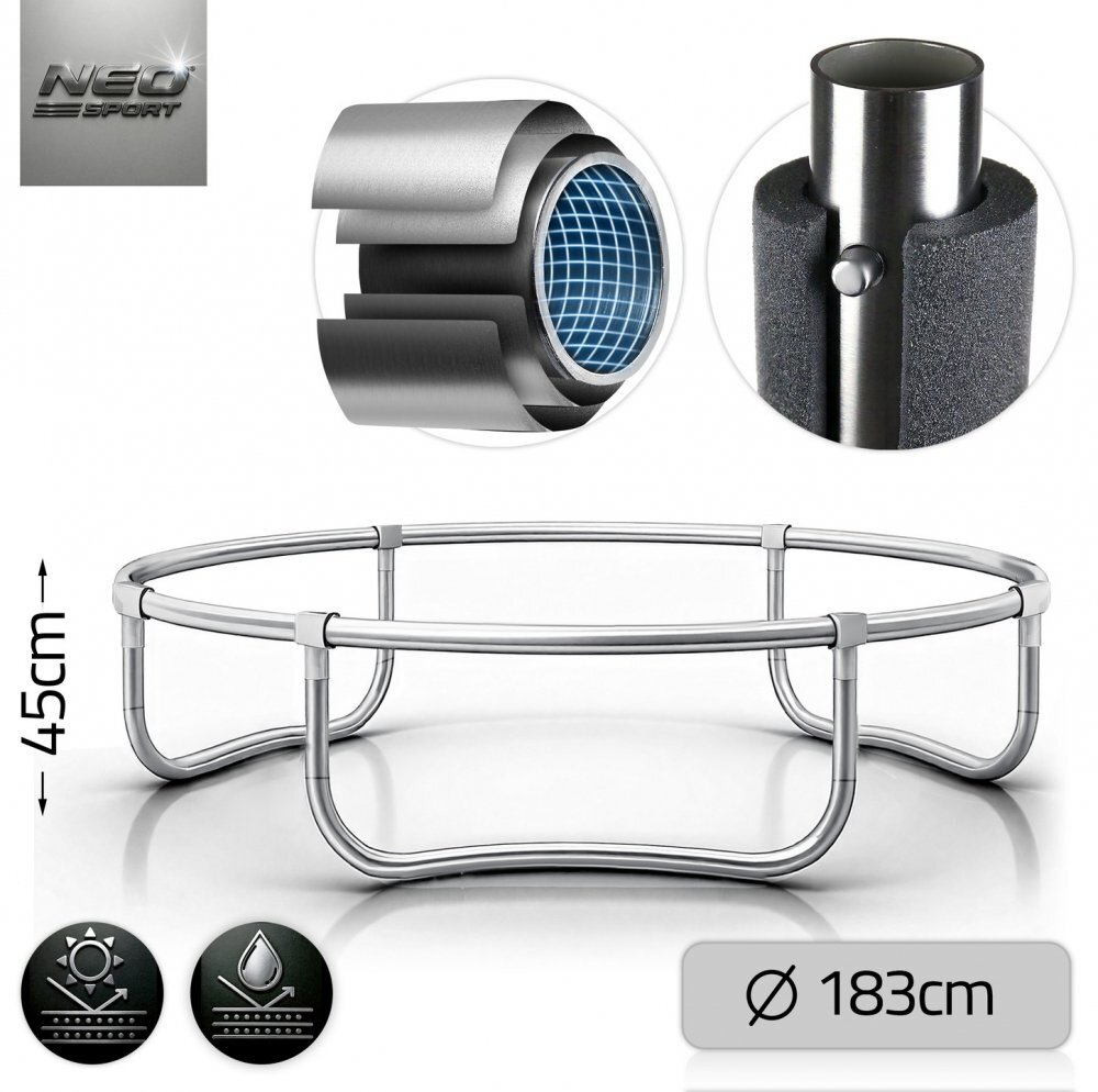 Neo Sport Trambulina de gradina pentru copii Neo-Sport Albastru 183cm 6FT cu Scara si Plasa de siguranta exterioara Stalpi metalici cu protectie din burete Intrare cu fermoar Covoras impermeabil flexibil