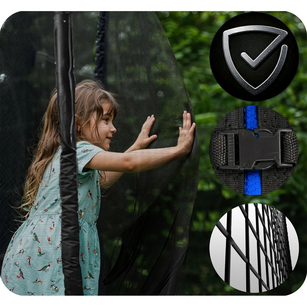 Neo Sport Trambulina de gradina pentru copii Neo-Sport Albastru 183cm 6FT cu Scara si Plasa de siguranta exterioara Stalpi metalici cu protectie din burete Intrare cu fermoar Covoras impermeabil flexibil