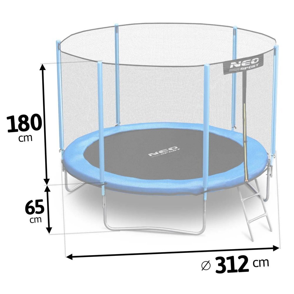 Neo Sport Trambulina de gradina pentru copii Neo-Sport Albastru 312cm 10FT cu Scara si Plasa exterioara Stalpi metalici cu protectie din burete Intrare cu fermoar si catarama Covoras impermeabil flexibil
