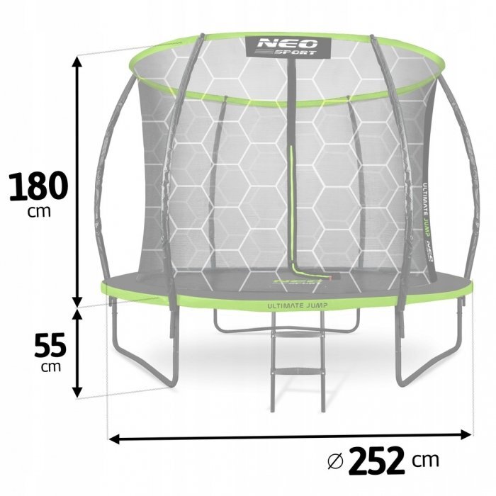 Neo Sport Trambulina de gradina pentru copii Neo-Sport Comb 252cm 8ftcu Scara si Plasa interioara Stalpi metalici cu protectie din burete Intrare cu fermoar si catarama Covoras impermeabil flexibil
