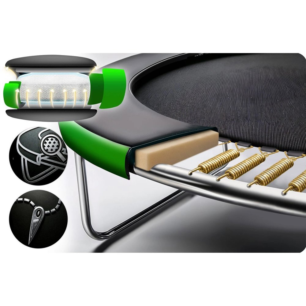 Neo Sport Trambulina de gradina pentru copii Neo-Sport Comb 252cm 8ftcu Scara si Plasa interioara Stalpi metalici cu protectie din burete Intrare cu fermoar si catarama Covoras impermeabil flexibil
