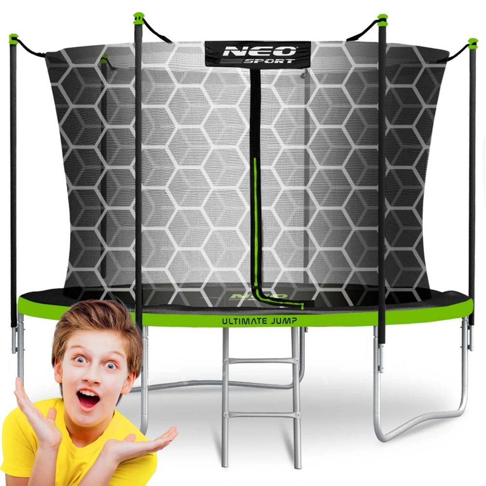 Neo Sport Trambulina de gradina pentru copii Neo-Sport Comb 312cm 10ftcu Scara si Plasa interioara Stalpi metalici cu protectie din burete Intrare cu fermoar si catarama Covoras impermeabil flexibil Sarcina maxima 150kg