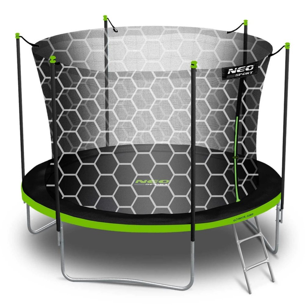 Neo Sport Trambulina de gradina pentru copii Neo-Sport Comb 312cm 10ftcu Scara si Plasa interioara Stalpi metalici cu protectie din burete Intrare cu fermoar si catarama Covoras impermeabil flexibil Sarcina maxima 150kg