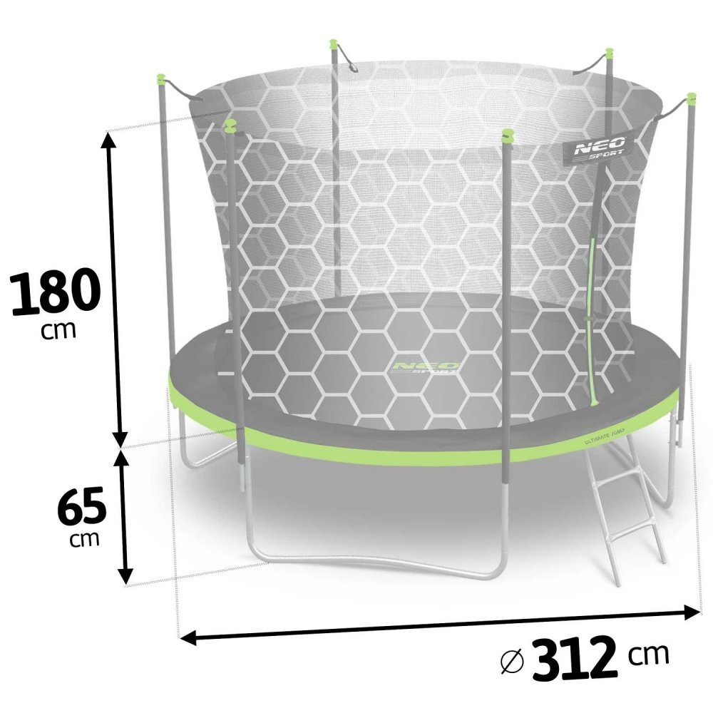 Neo Sport Trambulina de gradina pentru copii Neo-Sport Comb 312cm 10ftcu Scara si Plasa interioara Stalpi metalici cu protectie din burete Intrare cu fermoar si catarama Covoras impermeabil flexibil Sarcina maxima 150kg