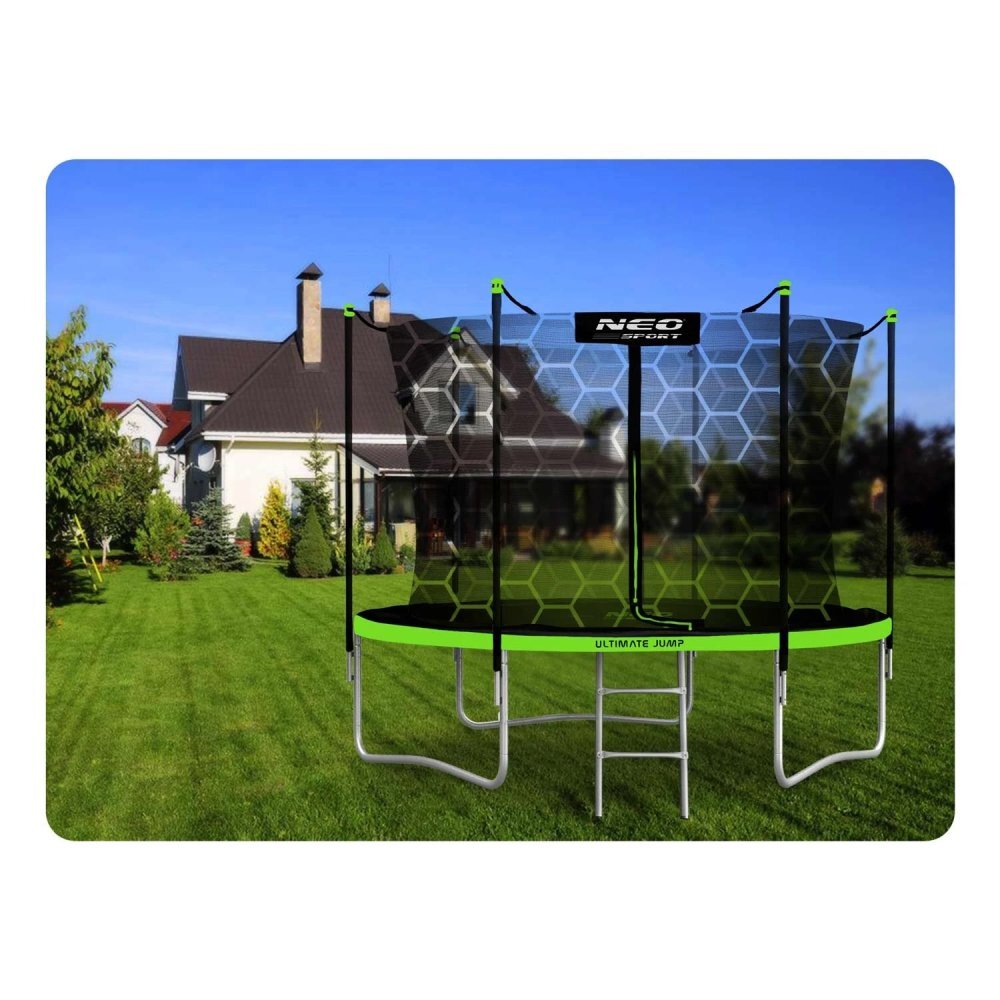 Neo Sport Trambulina de gradina pentru copii Neo-Sport Comb 312cm 10ftcu Scara si Plasa interioara Stalpi metalici cu protectie din burete Intrare cu fermoar si catarama Covoras impermeabil flexibil Sarcina maxima 150kg