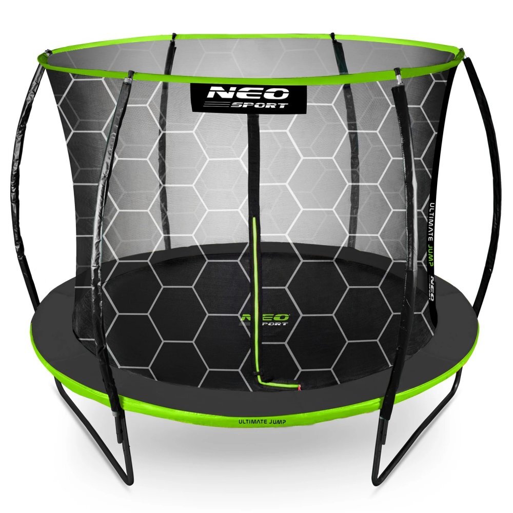 Neo Sport Trambulina de gradina pentru copii Neo-Sport Comb Verde 312cm 10FTcu Scara si Plasa interioara Stalpi metalici cu protectie din burete Intrare cu fermoar si catarama Covoras impermeabil flexibil