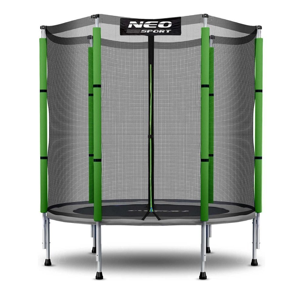 Neo Sport Trambulina de gradina pentru copii Neo-Sport Verde 140 cm 4.5FT Plasa exterioara Stalpi metalici cu protectie din burete Intrare cu fermoar si catarama Covoras impermeabil flexibil