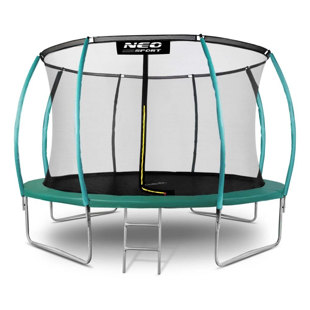 Neo Sport Trambulina de gradina pentru copii Neo-Sport Verde 374cm 12FT cu Scara si Plasa interioara Stalpi metalici cu protectie din burete Intrare cu fermoar si catarama Covoras impermeabil flexibil