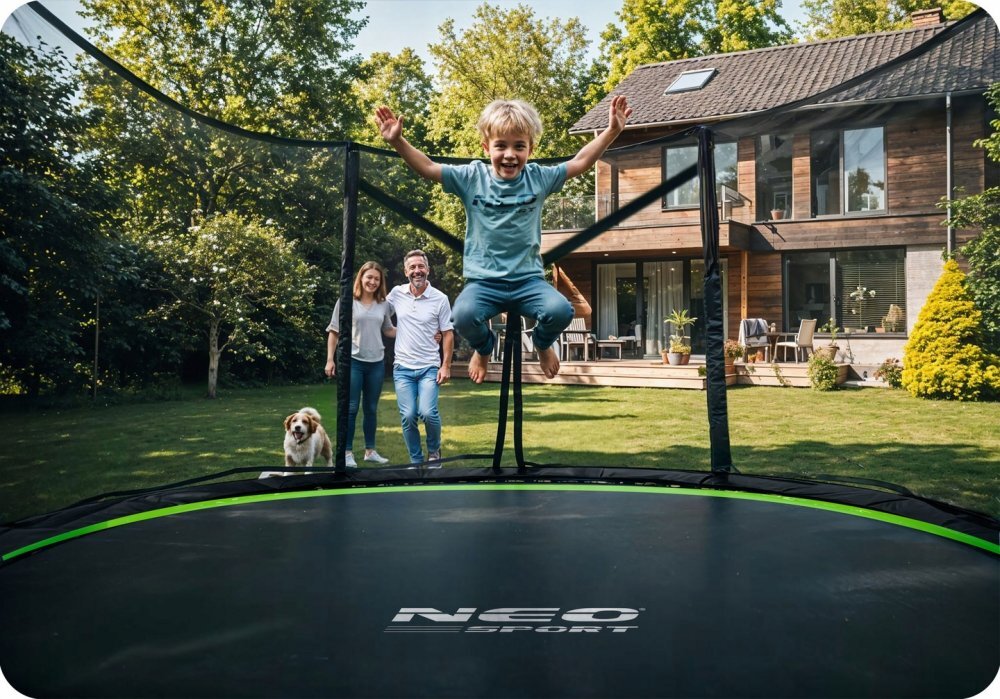 Neo Sport Trambulina de gradina pentru copii Verde 183cm 6FT cu Scara metalicaPlasa de protectie exterioaraStalpi metalici cu protectie din burete Intrare cu fermoar si catarama Covoras impermeabil flexibil