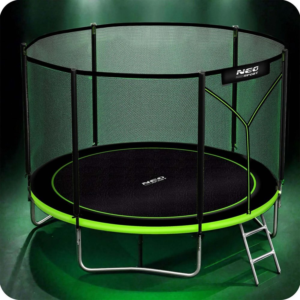 Neo Sport Trambulina de gradina pentru copii Verde 183cm 6FT cu Scara metalicaPlasa de protectie exterioaraStalpi metalici cu protectie din burete Intrare cu fermoar si catarama Covoras impermeabil flexibil