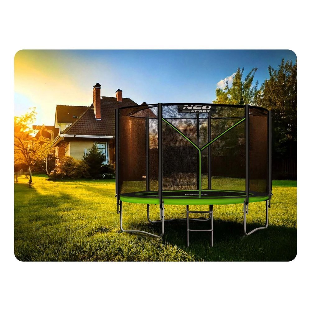 Neo Sport Trambulina de gradina pentru copii Verde 183cm 6FT cu Scara metalicaPlasa de protectie exterioaraStalpi metalici cu protectie din burete Intrare cu fermoar si catarama Covoras impermeabil flexibil