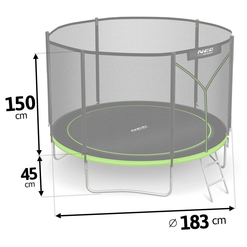 Neo Sport Trambulina de gradina pentru copii Verde 183cm 6FT cu Scara metalicaPlasa de protectie exterioaraStalpi metalici cu protectie din burete Intrare cu fermoar si catarama Covoras impermeabil flexibil