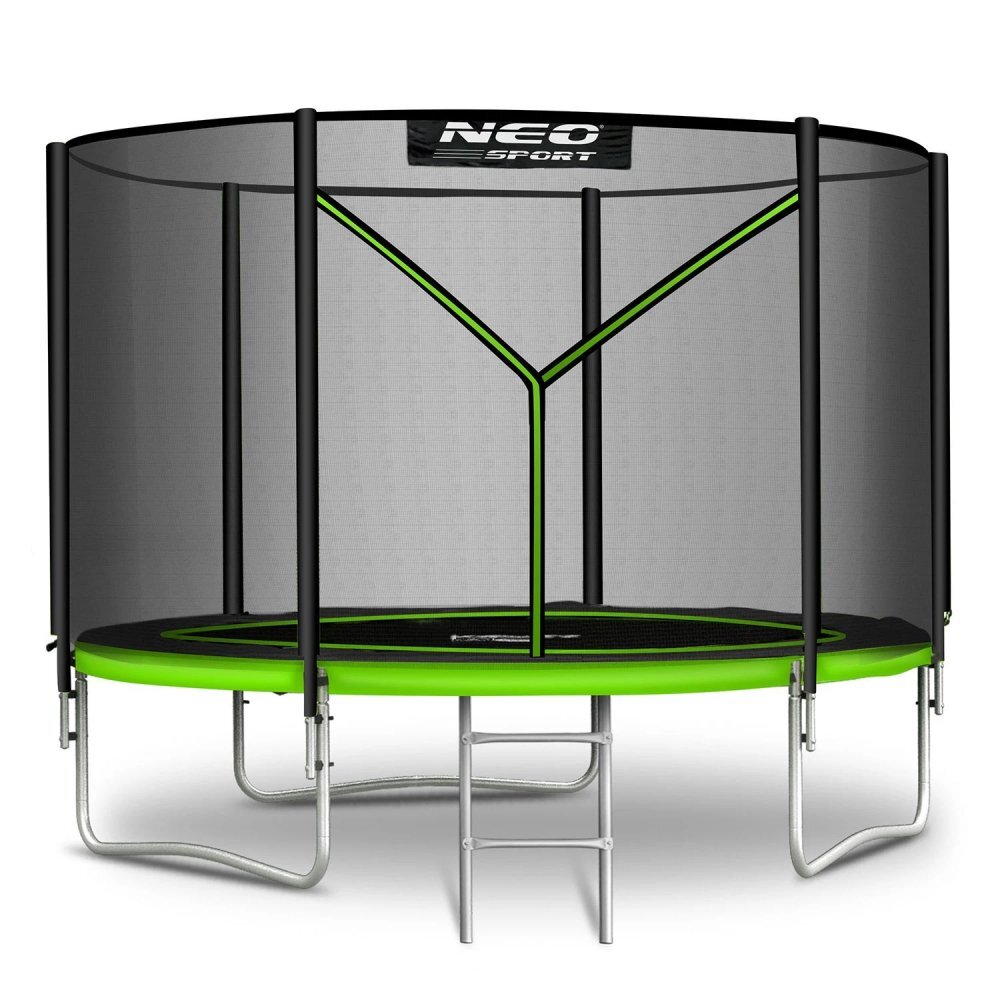 Neo Sport Trambulina de gradina pentru copii Verde 183cm 6FT cu Scara metalicaPlasa de protectie exterioaraStalpi metalici cu protectie din burete Intrare cu fermoar si catarama Covoras impermeabil flexibil