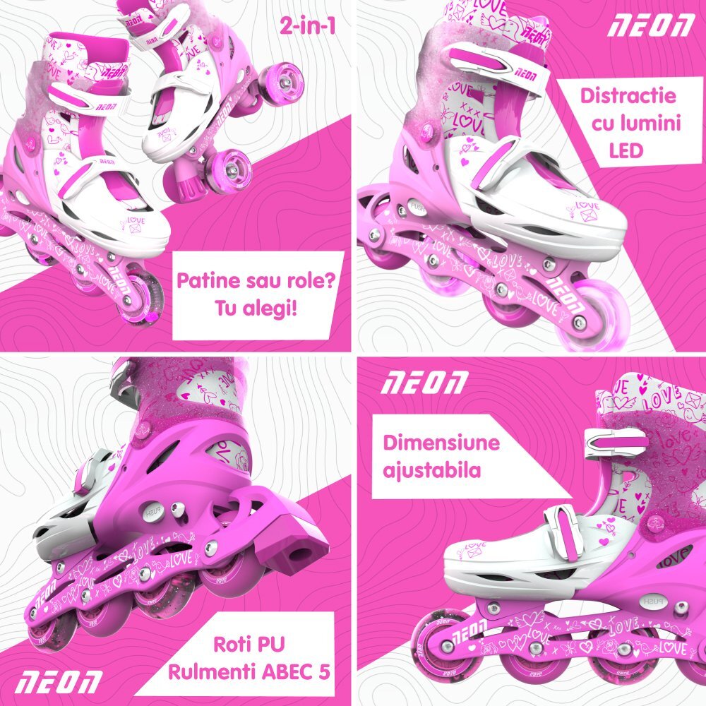 Neon Role 2 in 1 Combo Skates marime 34-37 pink