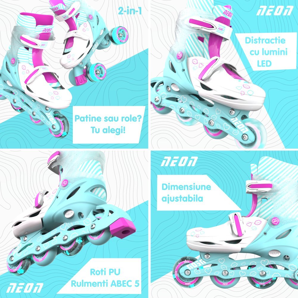 Neon Role 2 in 1 Combo Skates marime 34-37 teal pink
