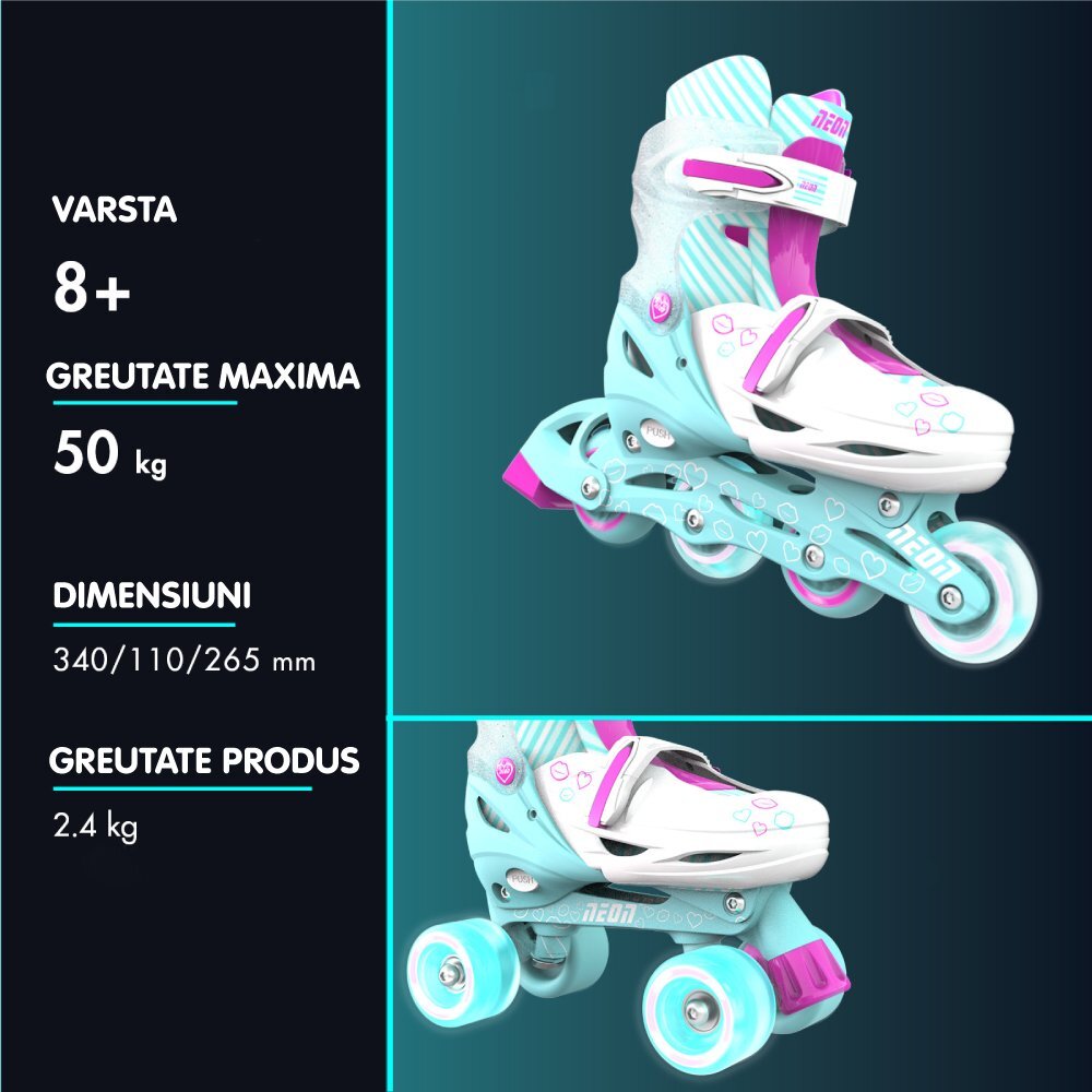 Neon Role 2 in 1 Combo Skates marime 34-37 teal pink