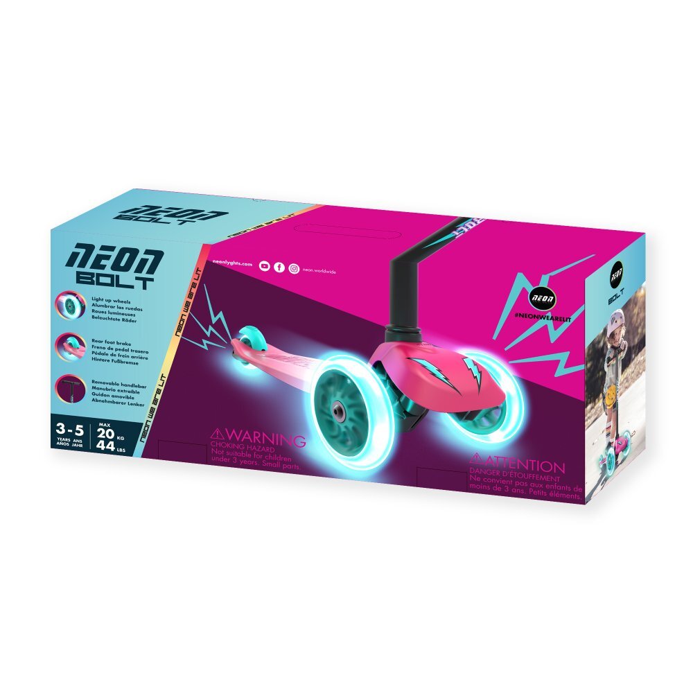 Neon Trotineta cu 3 roti Bolt pink roti Led greutate admisa 25 kg