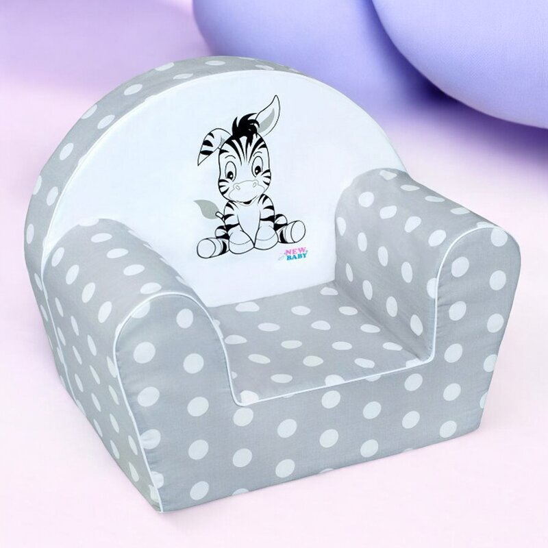 New Baby Fotoliu din burete 42x53 din spuma cu husa din bumbac 9 luni-5 ani Zebra Grey