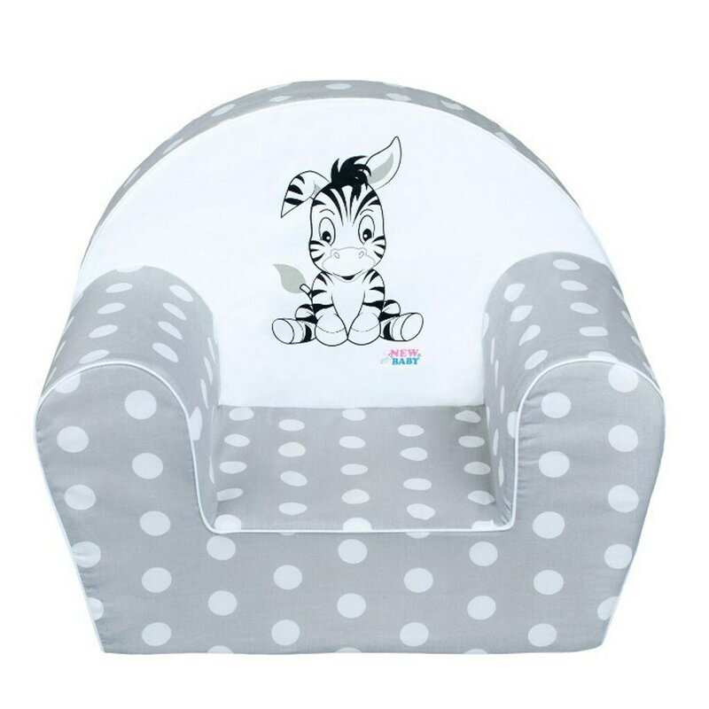New Baby Fotoliu din burete 42x53 din spuma cu husa din bumbac 9 luni-5 ani Zebra Grey