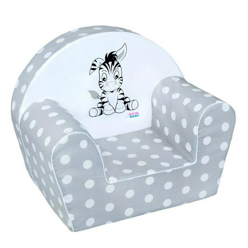 New Baby Fotoliu din burete 42x53 din spuma cu husa din bumbac 9 luni-5 ani Zebra Grey