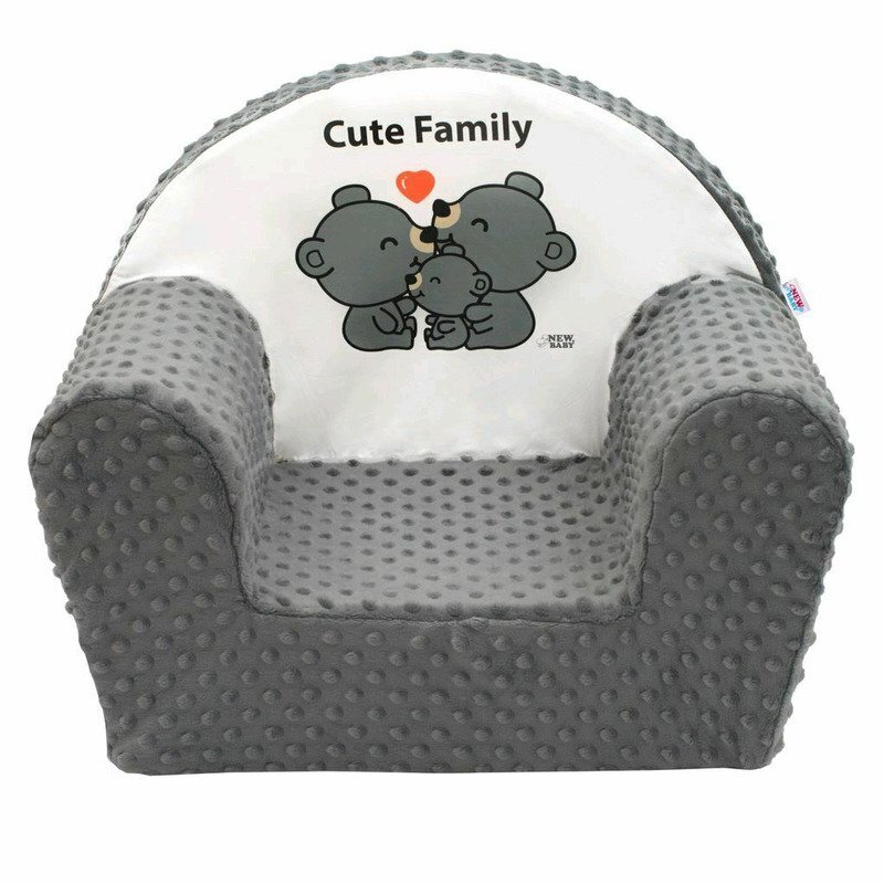 New Baby Fotoliu din burete din tesatura minky Cute Family Gray