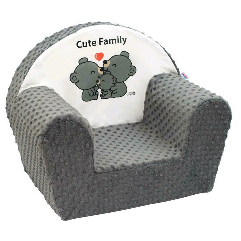 New Baby Fotoliu din burete din tesatura minky Cute Family Gray