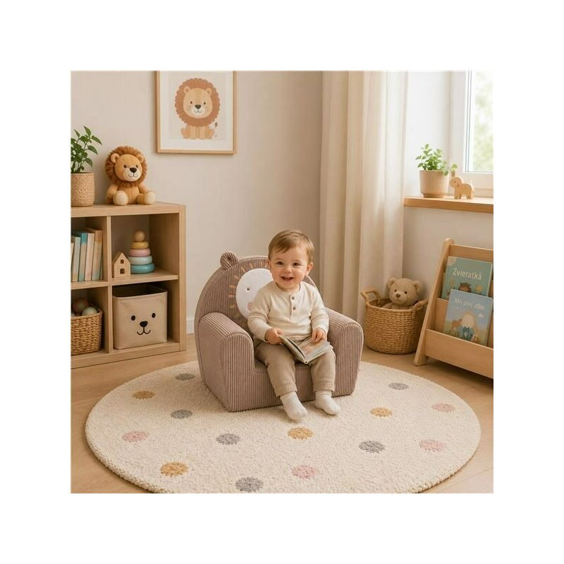 New Baby Fotoliu din burete pentru copii Leu tesatura de catifea reiata cu husa detasabila materiale certificate Oeko Tex Standard 100
