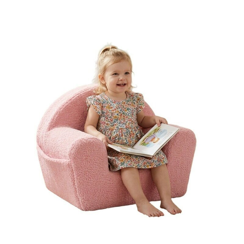 New Baby Fotoliu din burete pentru copii Teddy Pink cu buzunar lateral husa detasabila din materiale certificate Oeko Tex Standard 100