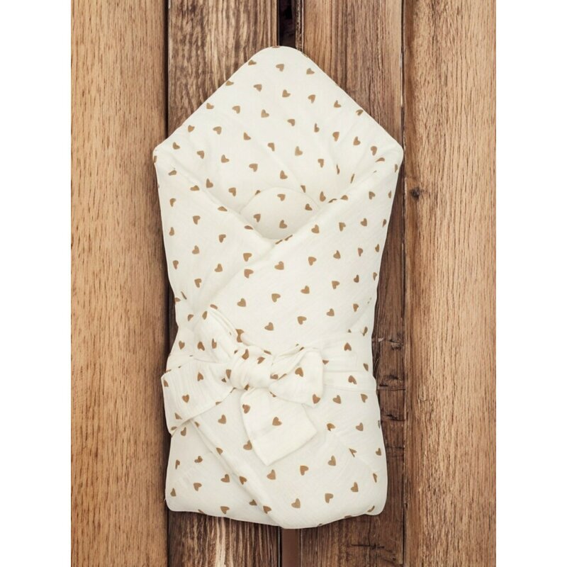 New Baby Paturica de infasat din muselina Little Heart 75x75 cm inchidere cu panglica