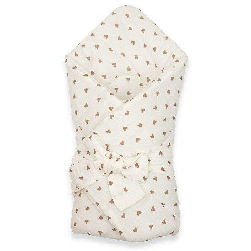 New Baby Paturica de infasat din muselina Little Heart 75x75 cm inchidere cu panglica