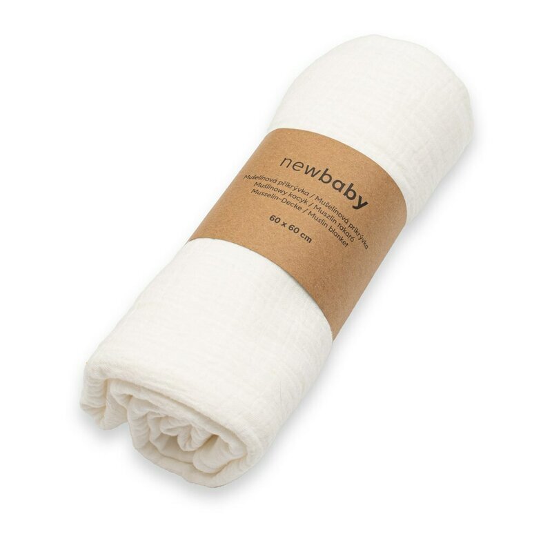 New Baby Paturica moale bebe 60x60 cm din muselina 100 bumbac organic white