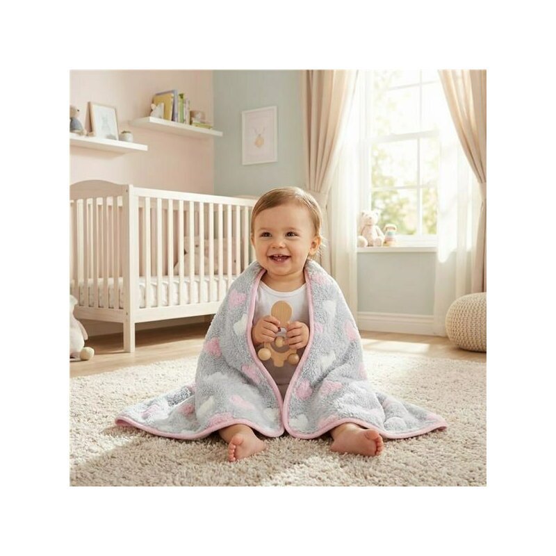 New Baby Paturica pufoasa pentru bebelusi 80x90 cm Pink Heart