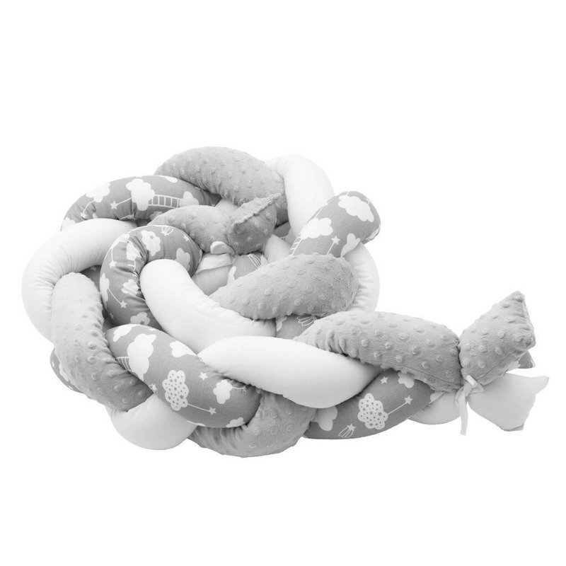 New Baby Protectie laterala pentru patut tip bumper impletit 225 cm Grey with clouds