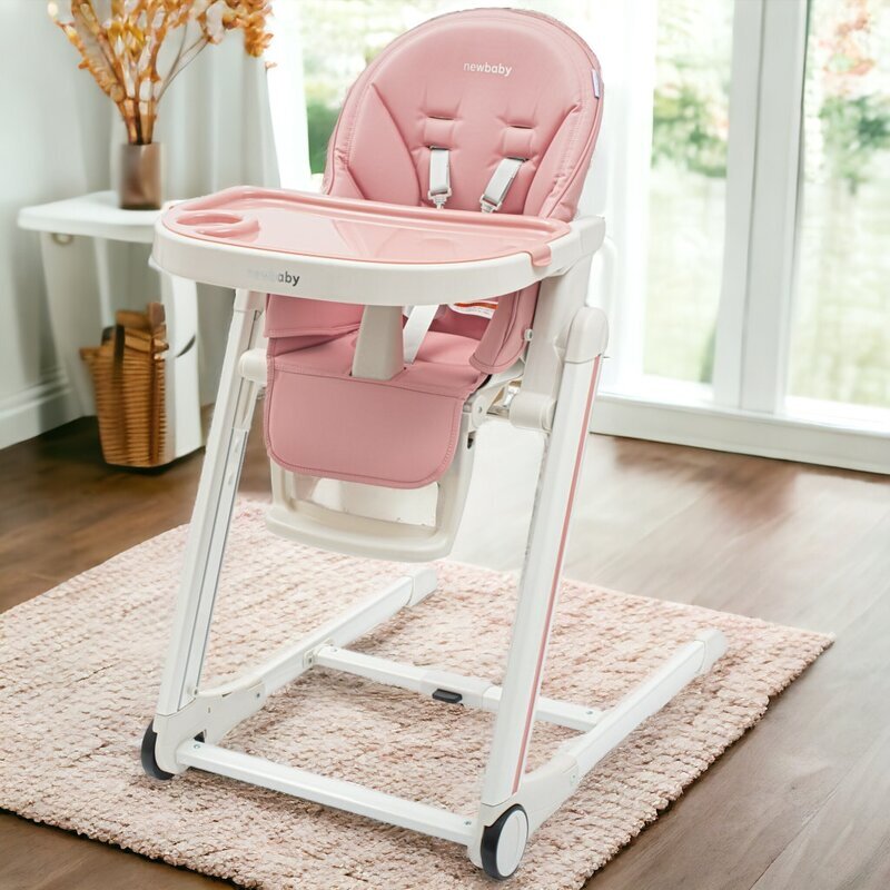 New Baby Scaun de masa Muka Dusty Pink 6-36 luni pliabil reglabil pe inaltime in 5 trepte reglare suport pentru picioare in 3 trepte greutate admisa 15 kg