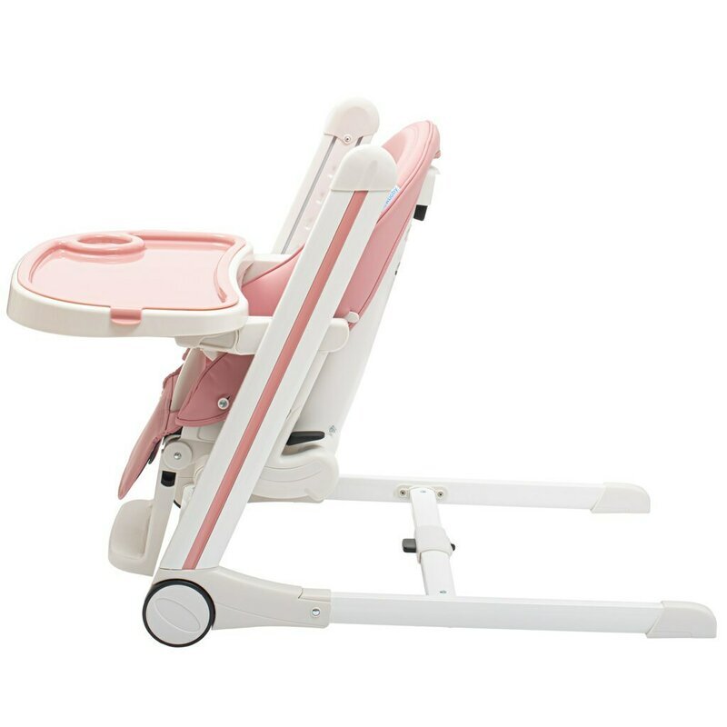 New Baby Scaun de masa Muka Dusty Pink 6-36 luni pliabil reglabil pe inaltime in 5 trepte reglare suport pentru picioare in 3 trepte greutate admisa 15 kg