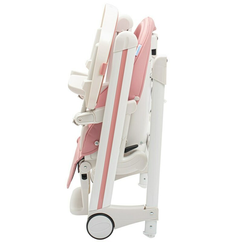 New Baby Scaun de masa Muka Dusty Pink 6-36 luni pliabil reglabil pe inaltime in 5 trepte reglare suport pentru picioare in 3 trepte greutate admisa 15 kg
