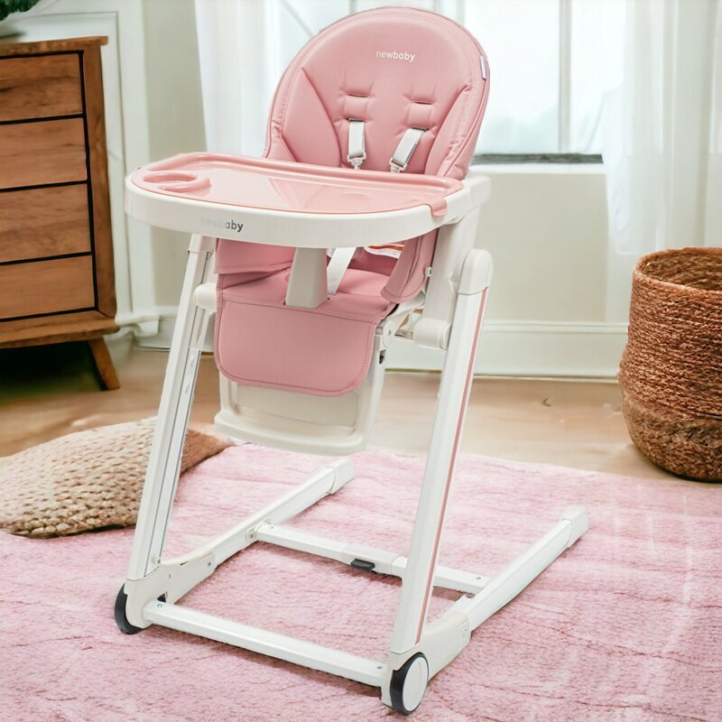 New Baby Scaun de masa Muka Dusty Pink 6-36 luni pliabil reglabil pe inaltime in 5 trepte reglare suport pentru picioare in 3 trepte greutate admisa 15 kg